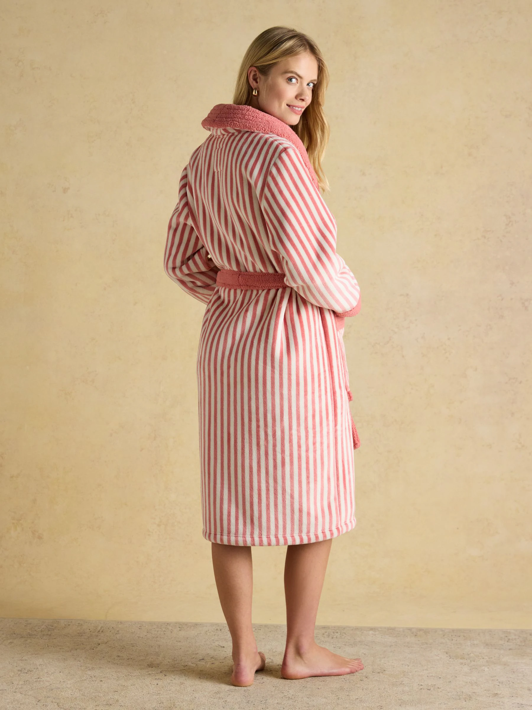 Roze / wit - Joules Matilda - Zachte fleece badjas