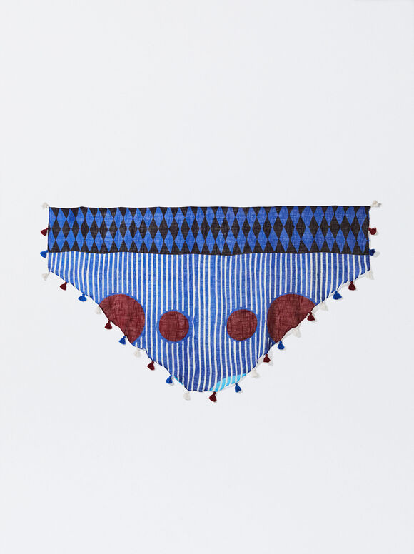 Pareô estampado com franjas - Azul