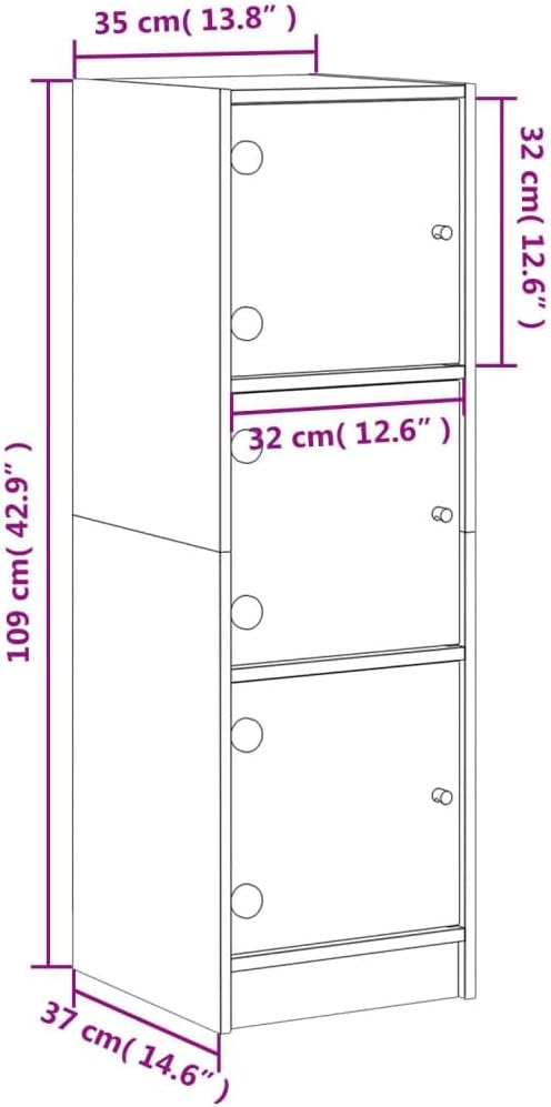 vidaXL Highboard, Beistellschrank mit Glastüren, Sideboard mit viel Stauraum, Schrank Kommode Hochschrank Wohnzimmer Schlafzimmer, Sonoma-Eiche