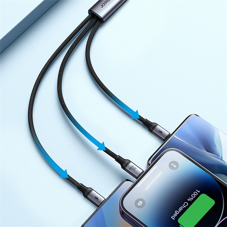 (1.2m) 30W 3in1 USB C auf Micro USB / Lightning / USB C Fast Charging Ladekabel - Schwarz