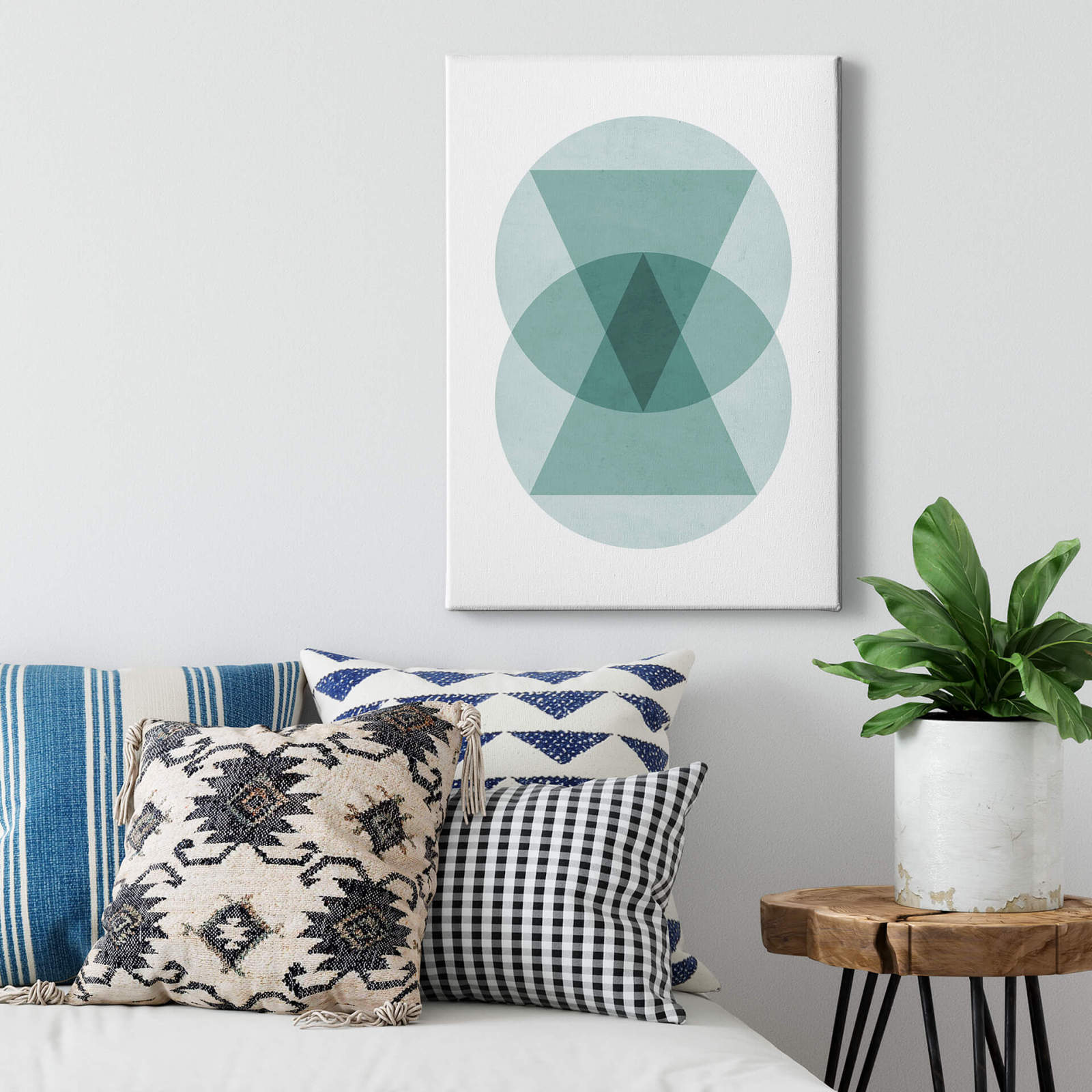 Leinwandbild KREISE UND DREIECKE - blau - 50x70 cm