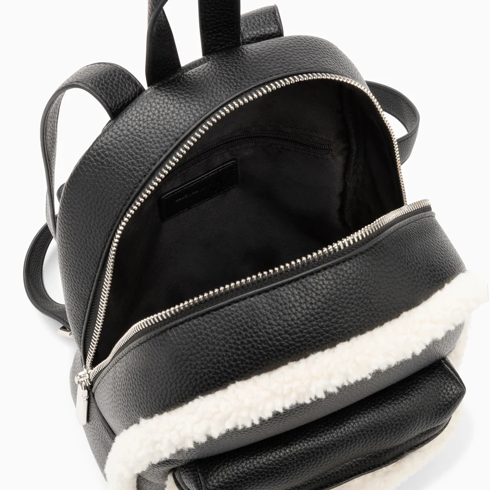 Sacs-Petit sac à dos Anouchka noir et ivoire en faux shearling