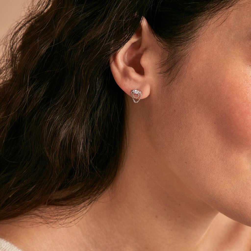 Boucle D'oreille Puce Duane Argent Blanc Oxyde De Zirconium