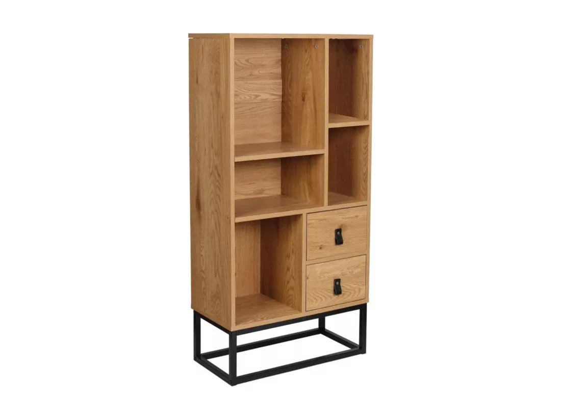 Bibliothèque Style Industriel 2 Tiroirs 5 Niches H120cm
