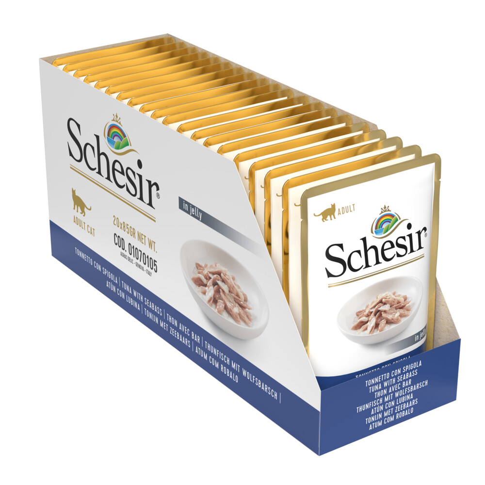 20x Schesir Kattenvoer Tonijn - Zeebaars in Gelei85 gr