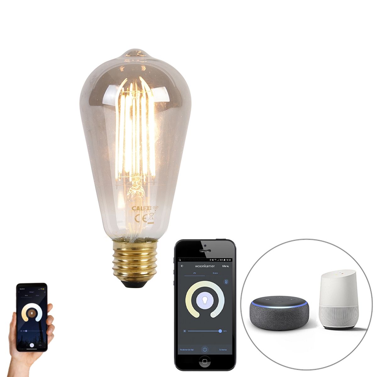 Smart E27 LED lamp ST64 smoke 7W 400 lm 1800K