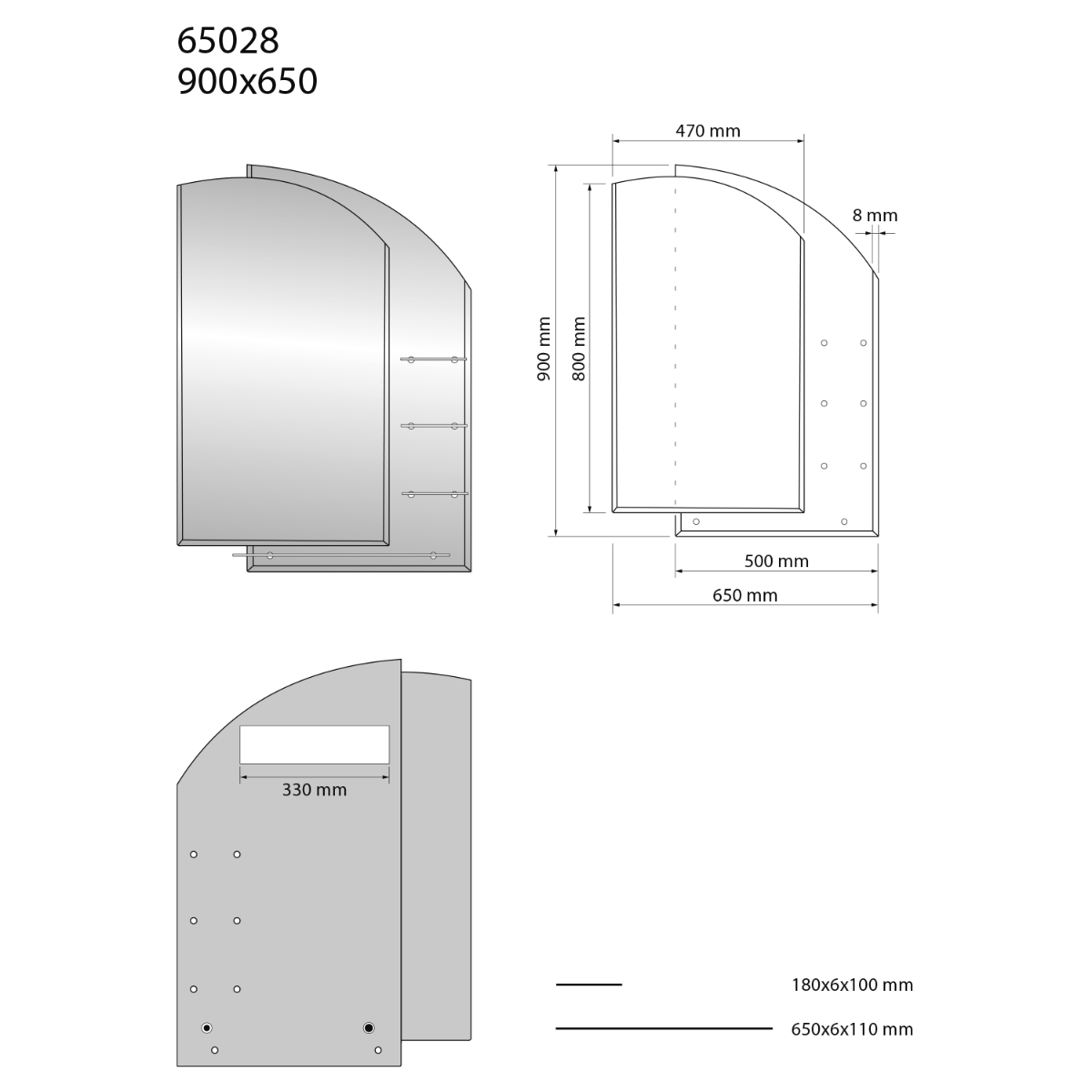 Aqualine Wega spiegel met bogen en planchets 65x90cm