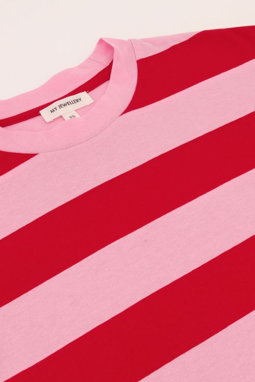 Roze & rood gestreepte cropped T-shirt