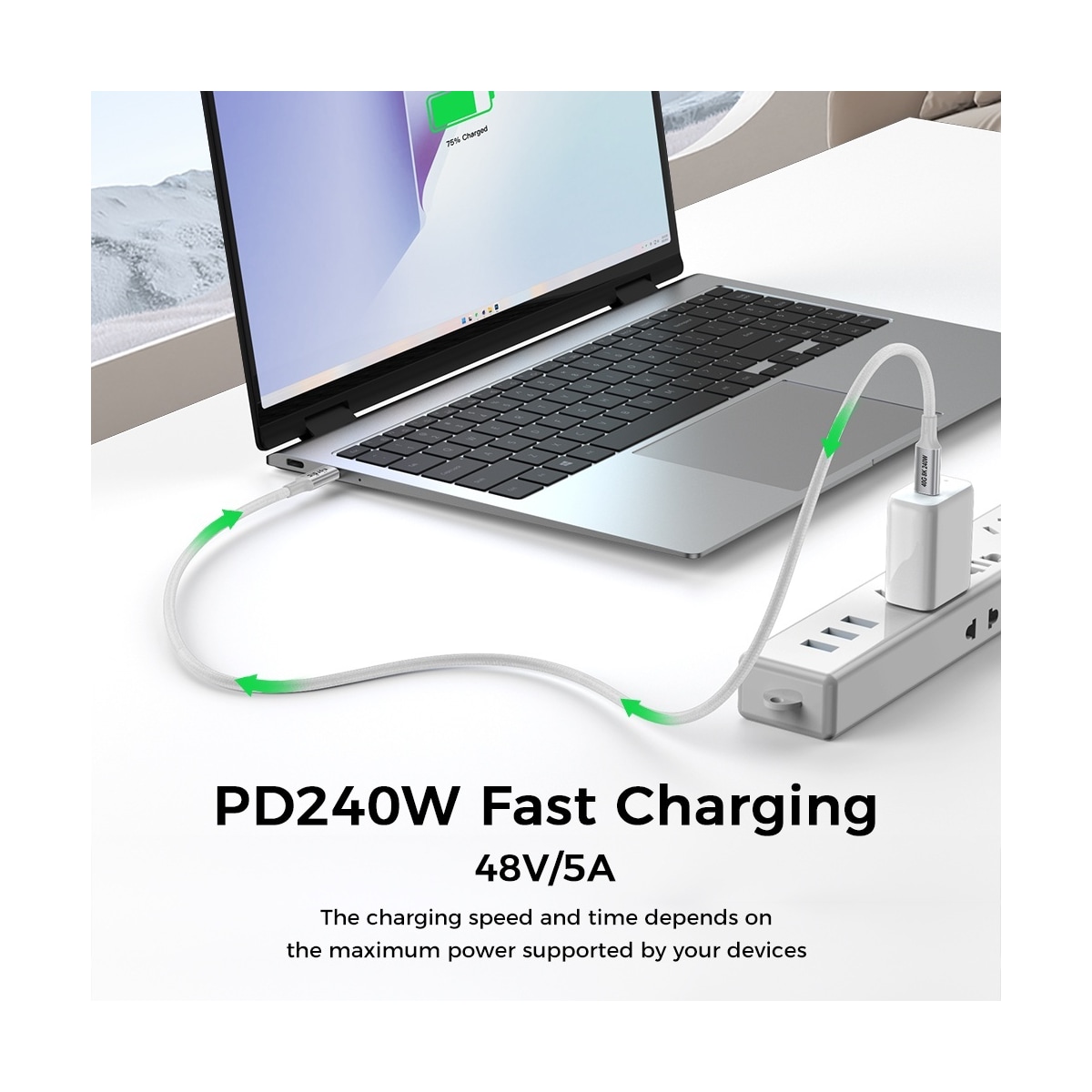 NÖRDIC 1,5m USB4 USB-C til C nylonflettet kabel PD3.1 med 240W hurtiglading 40G 8K60Hz 4K120Hz 5K60Hz 2x4K60Hz Emarker