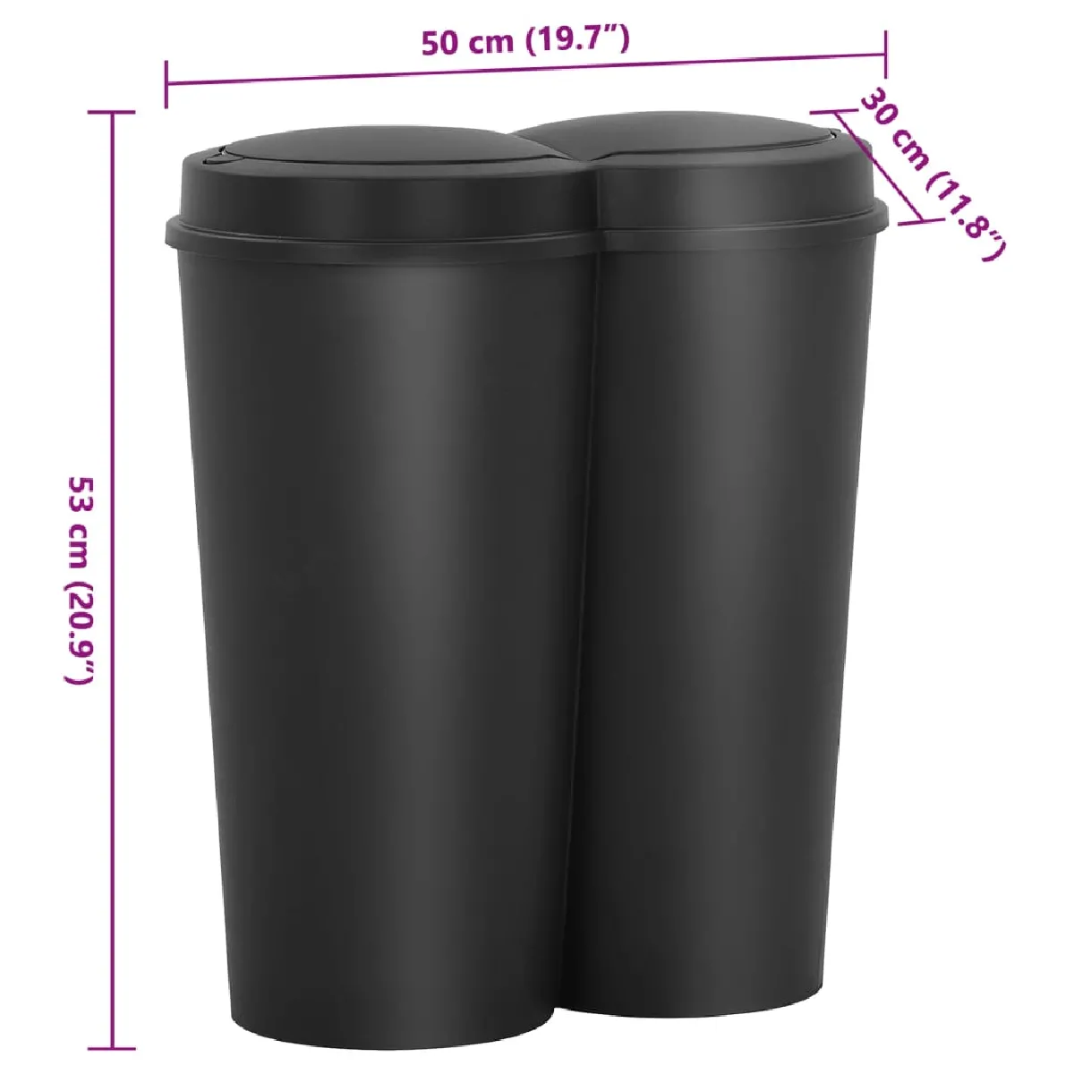 vidaXL Poubelle double à ordures - 50 L - Noir