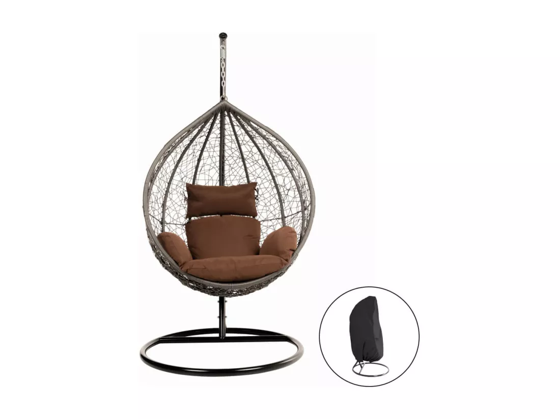 HOME DELUXE - Chaise suspendue CIELO - gris, hauteur 200 cm - avec housse de pluie, cadre, coussins d'assise et de dossier I chaise suspendue en polyrotin balançoire de jardin panier suspendu