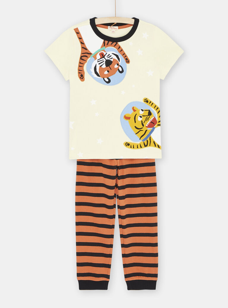 Pyjama beige et orange à motifs tigres garçon