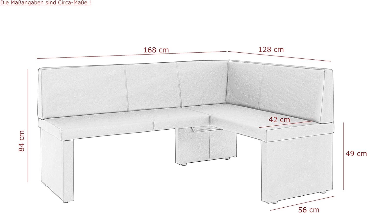 Eckbank Taina LEB, Kunstleder Schwarz, Gestell aus Holz, langer Schenkel links, 168 x128 x 84cm