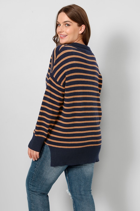 Pullover, oversized, Ringel, Polokragen, Langarm