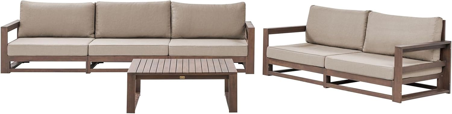 Beliani 2-Sitzer und 3-Sitzer Gartensofa Akazienholz Dunkelbraun Tisch Timor II