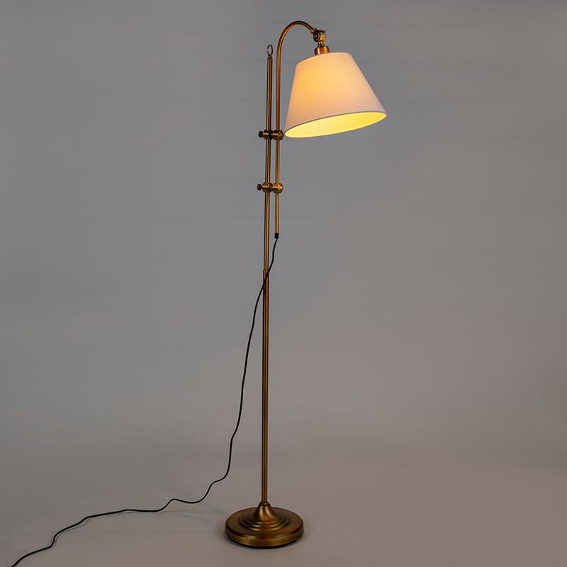 Klassieke vloerlamp brons met witte kap - Ashley