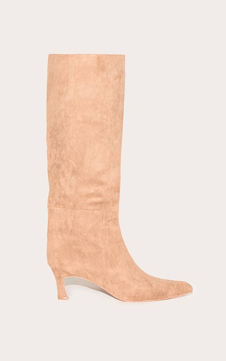 Taupe Bottes Hautes À Talon Mi-haut En Synthétique À Bout Pointu