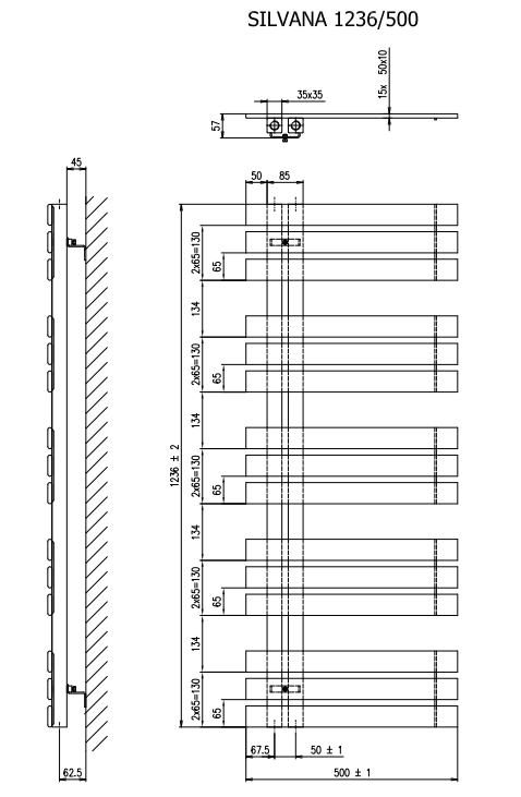 Sapho Silvana radiator zilver 50x124cm 561W