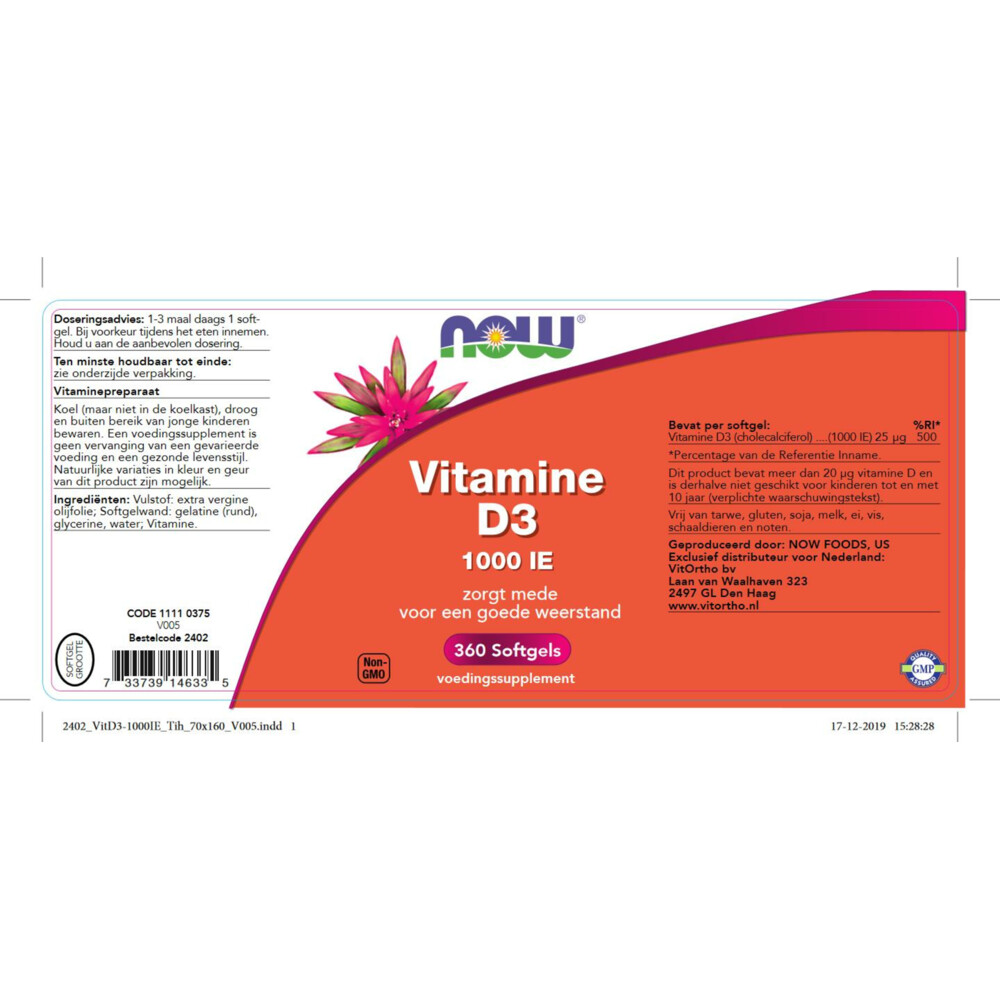 NOW Vitamine D3 1000 Ie 360 stuks