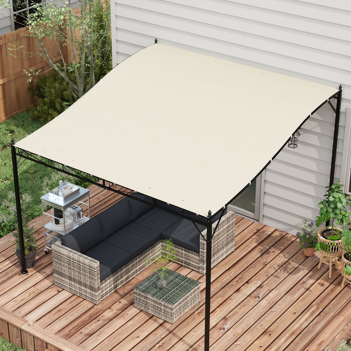 Outsunny vervangingsdak voor pergola, zonwering voor terrasoverkapping, met UV-bescherming, 297 x 243 cm, polyester, beige