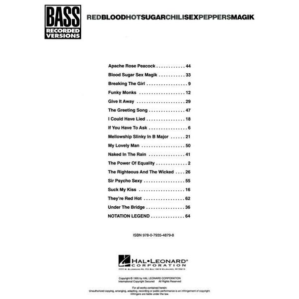 Hal Leonard Red Hot Chili Blood Bass