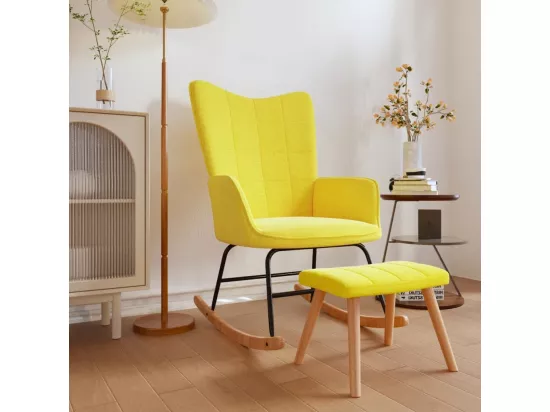 Chaise à bascule avec tabouret Jaune moutarde Tissu