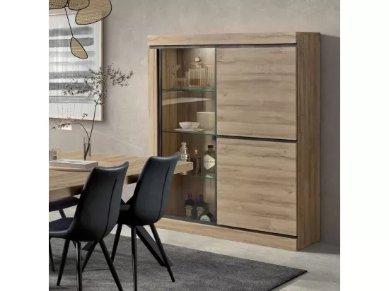 Argentier 2 portes Chêne naturel à LEDs - COURTRAI