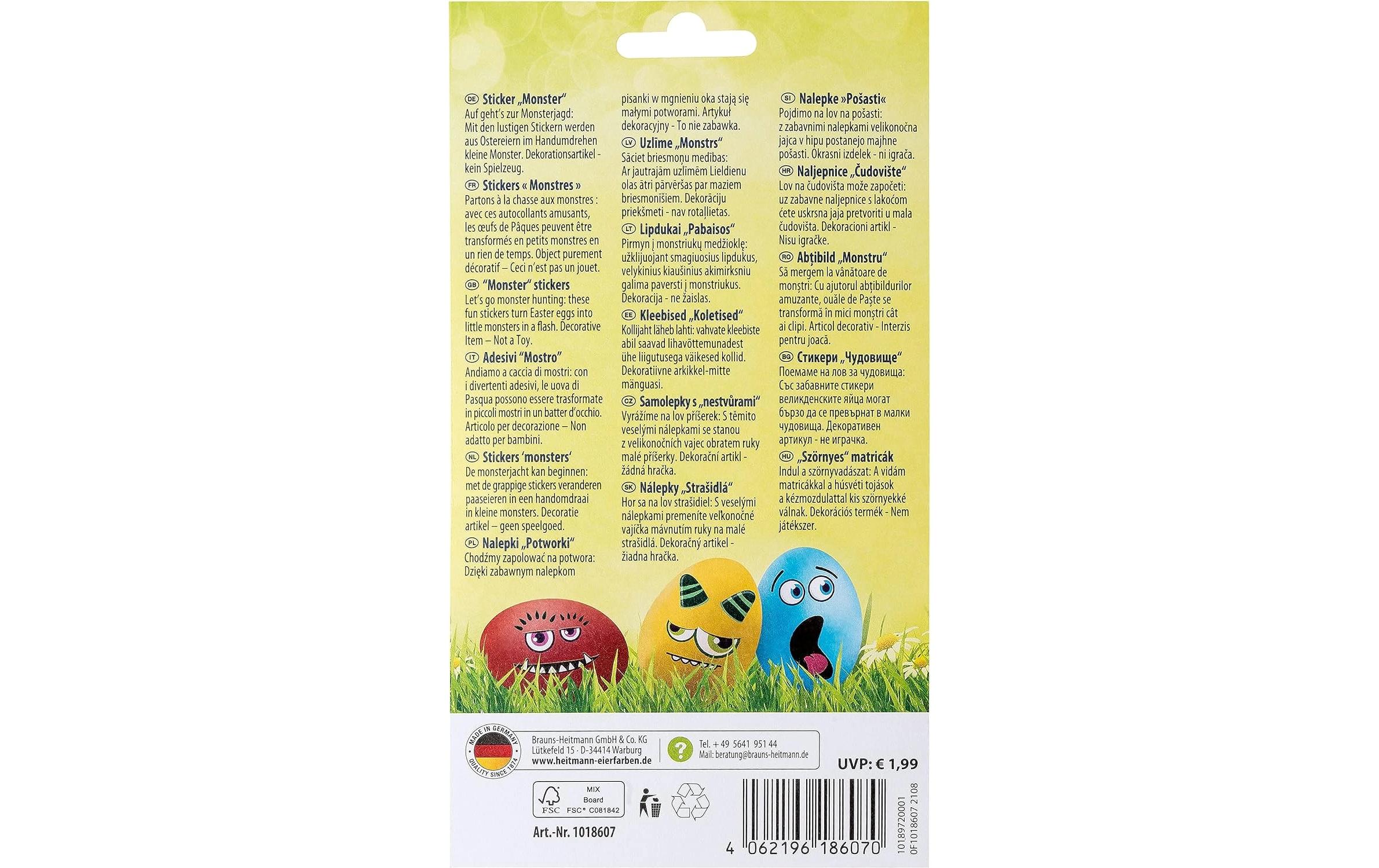 Deko-Set Sticker für Eier MonsterAufkleber zum Verzieren von Eiern