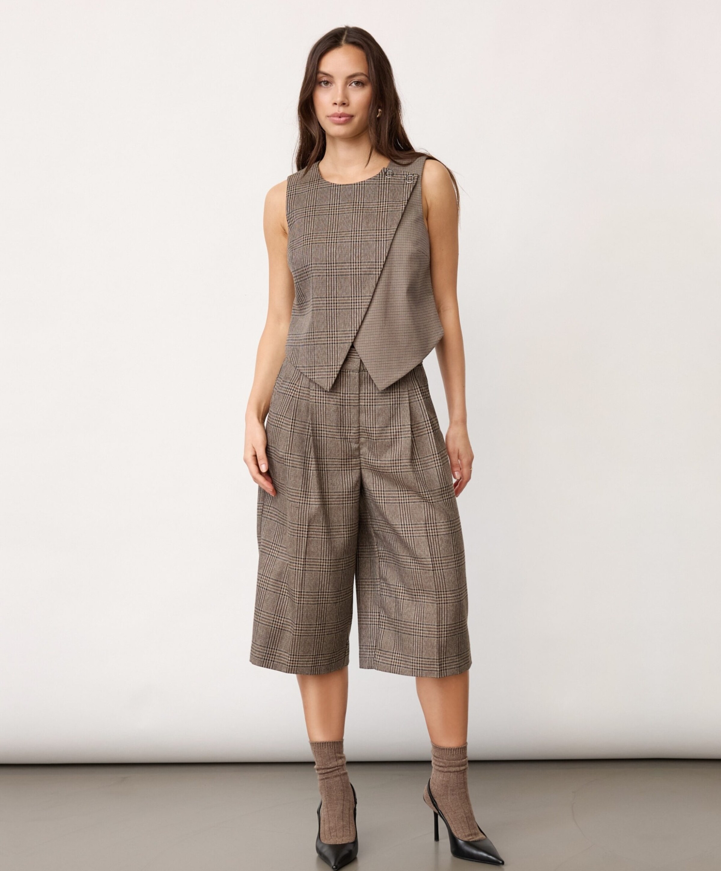 Co'Couture VeyaCC Check Bermuda dames bermuda bruin