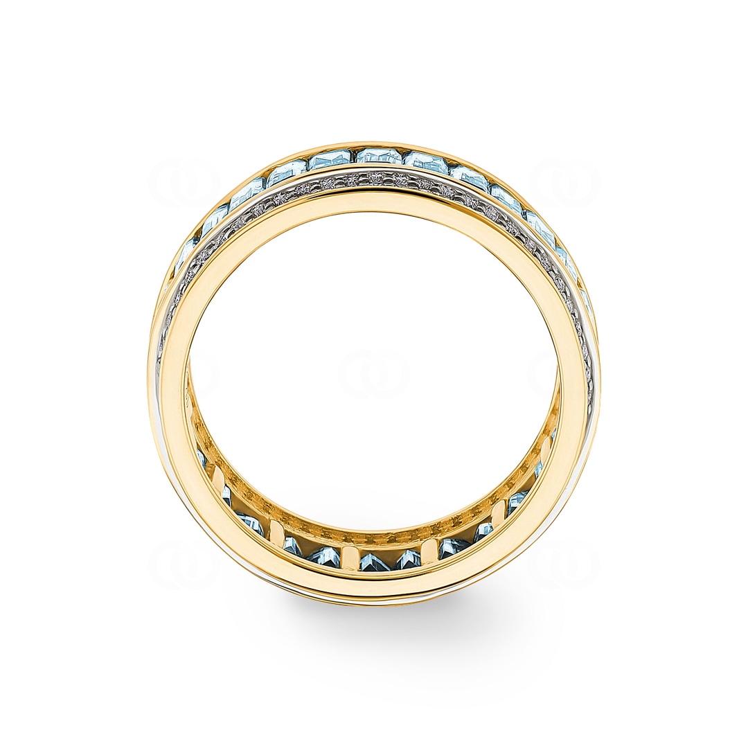 Ring 750/18 K Gelbgold mit Aquamarinen & Diamanten 0.41 ct H/si