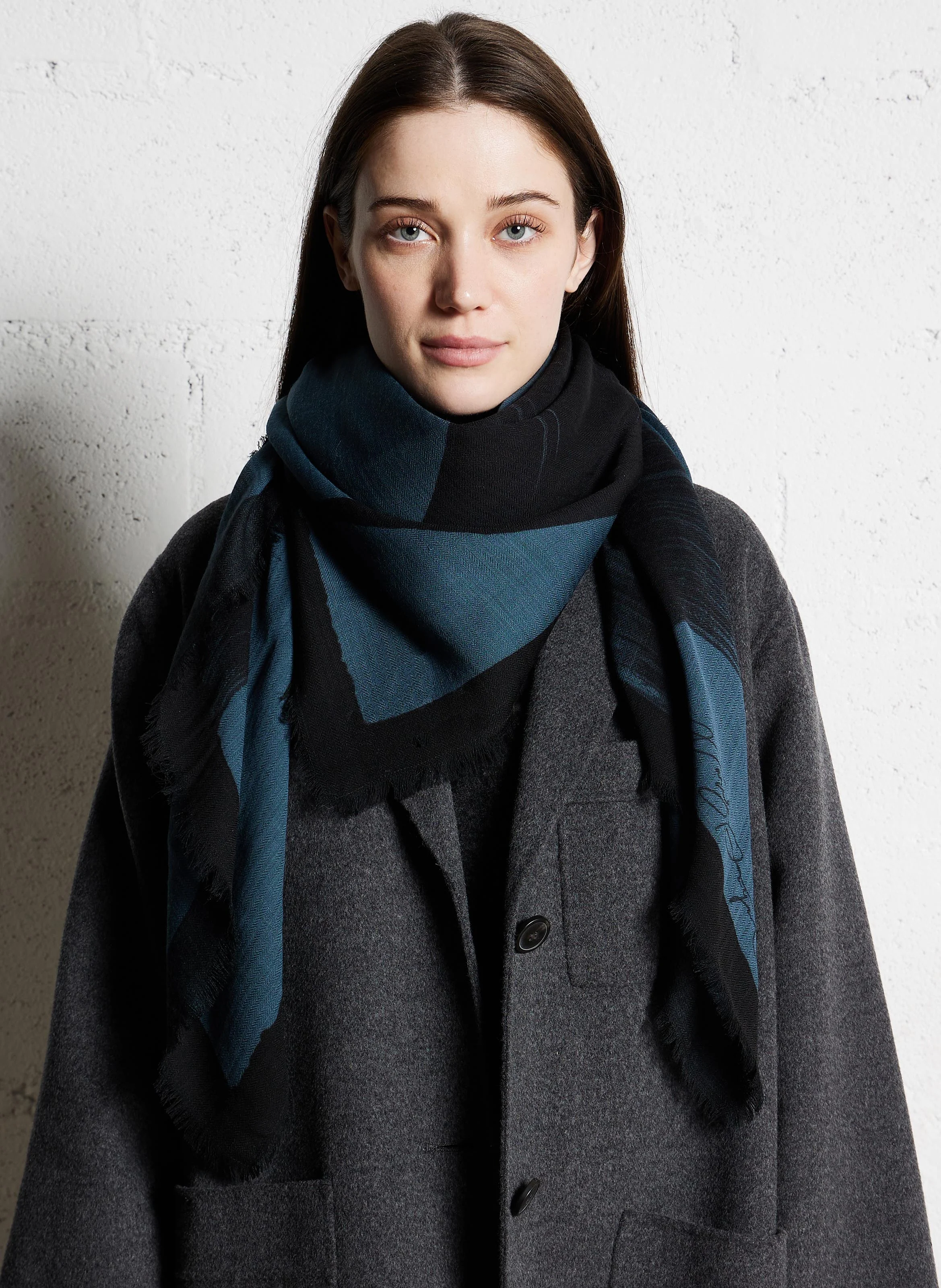 VOLUTES - Foulard imprimé en laine | Bleu