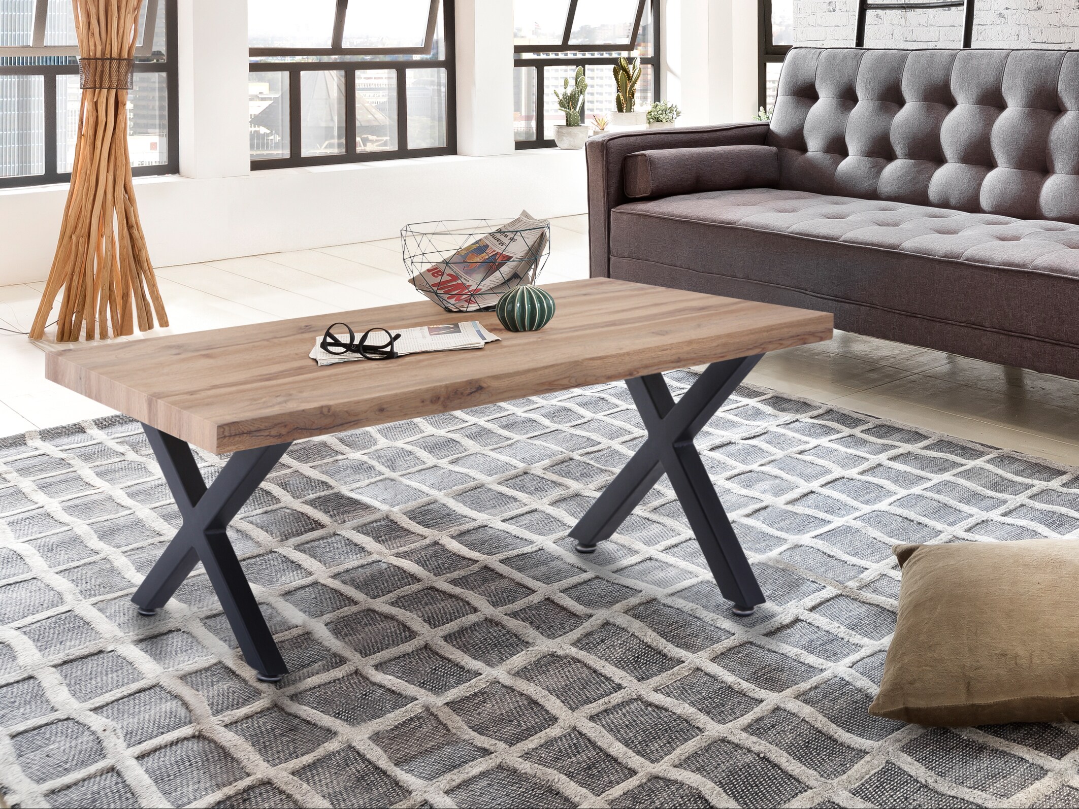 Couchtisch 120x60 Eiche Dekor Beistelltisch Wohnzimmertisch Sofatisch Tisch