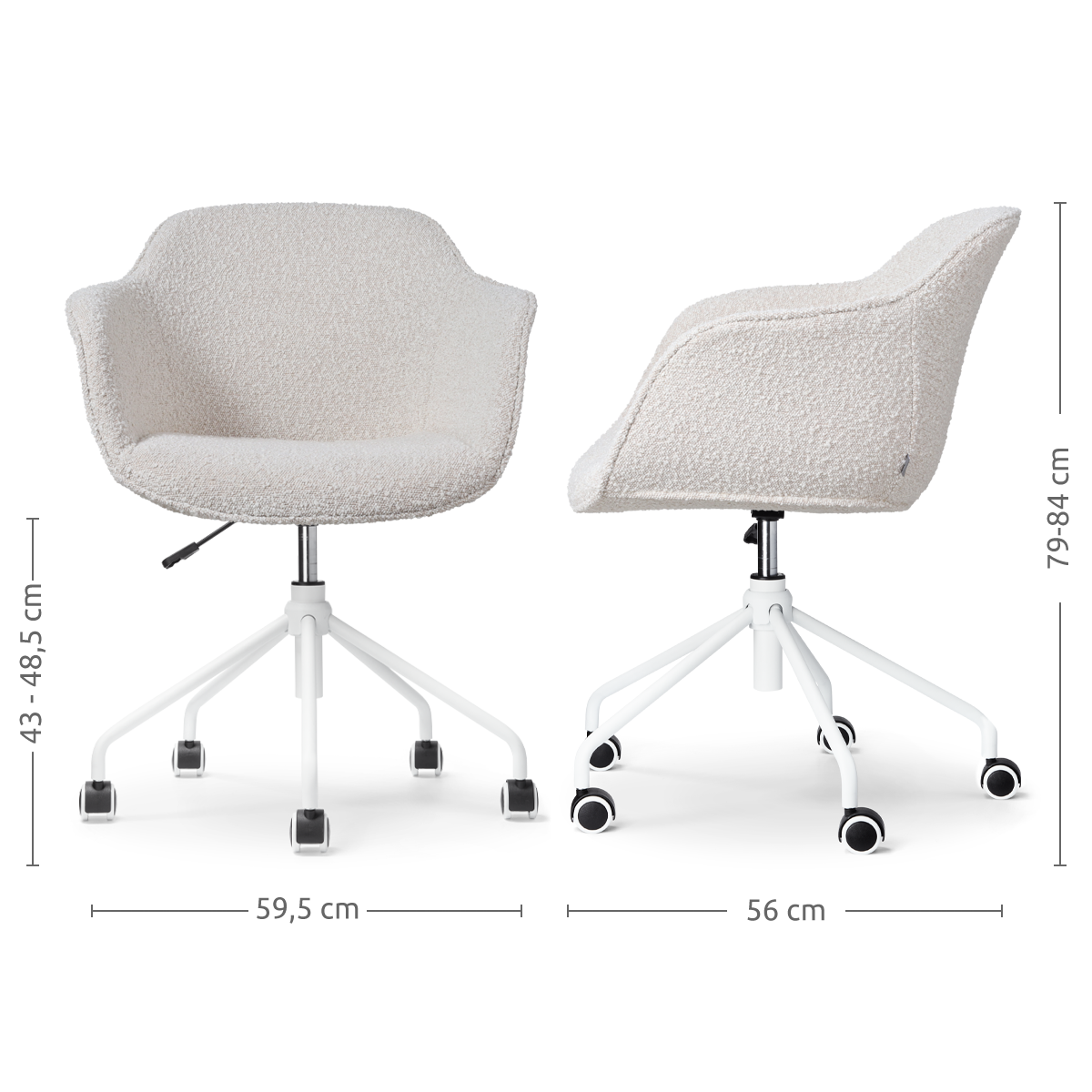 Nolon Nout-Mare Bureaustoel Bouclé Beige - Armleuning - Wit