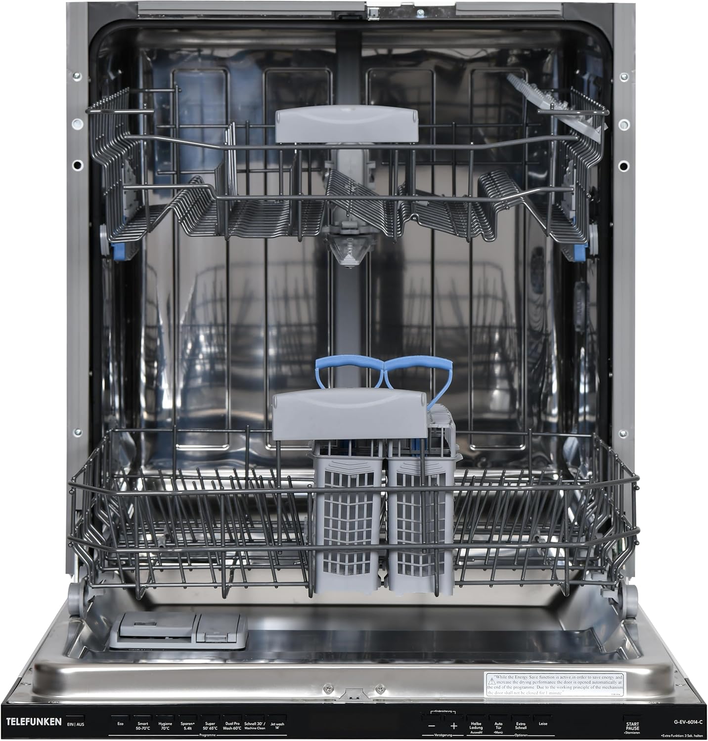 Telefunken Geschirrspüler vollintegriert | Einbauspülmaschine 60 cm | 12 Maßgedecke | 9 Programme | AquaStop - Schutz vor Wasserschäden | Auto-Door | leise 44 dB | inkl. Besteckkorb | G-EV-6014-C
