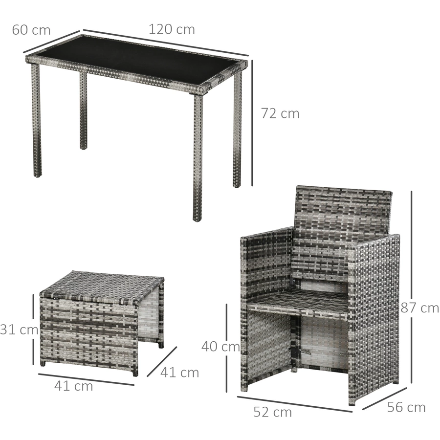 Outsunny Sitzgruppe aus Polyrattan geflecht grau