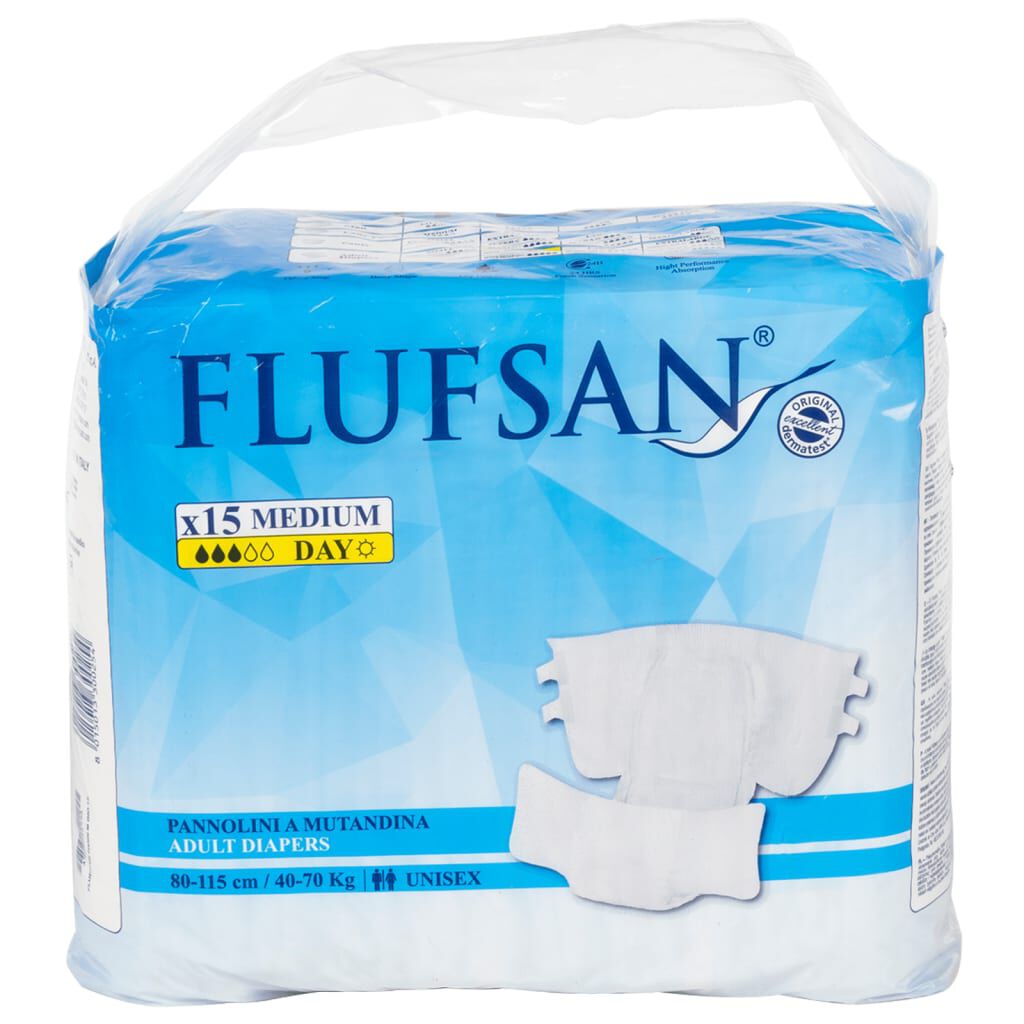 Flufsan luiers voor volwassenen, wegwerp, 15 stuks, maat M