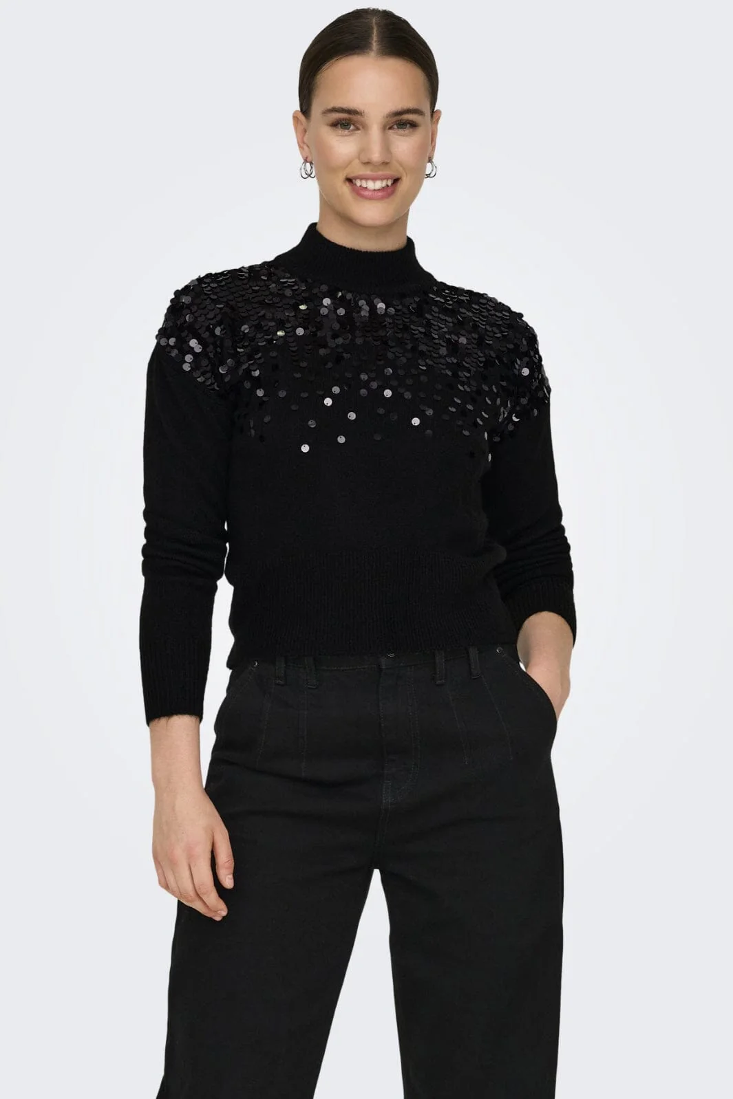 Only Onlalba Ls Sequins High Neck Knt 15332081 4591146 black sequins