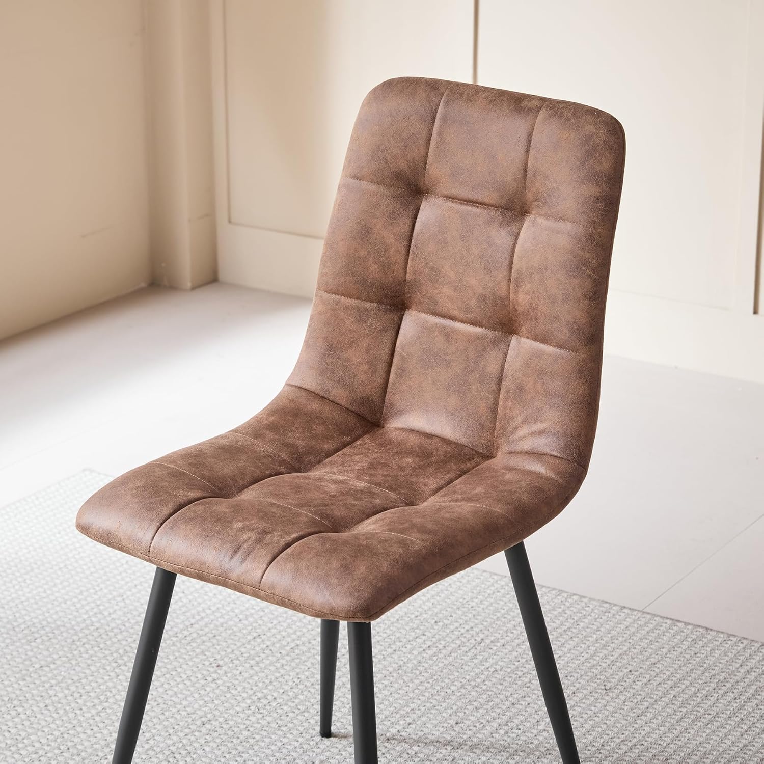 Essgruppe 5-Teilig, 100cm Runder Esstisch und 4 Kunstleder Esszimmerstühle, Tisch und 4 Stühle für Küche, Wohnzimmer, Balkon, Restaurant, Büro (Helle Holzfarbe+Hellbraun)