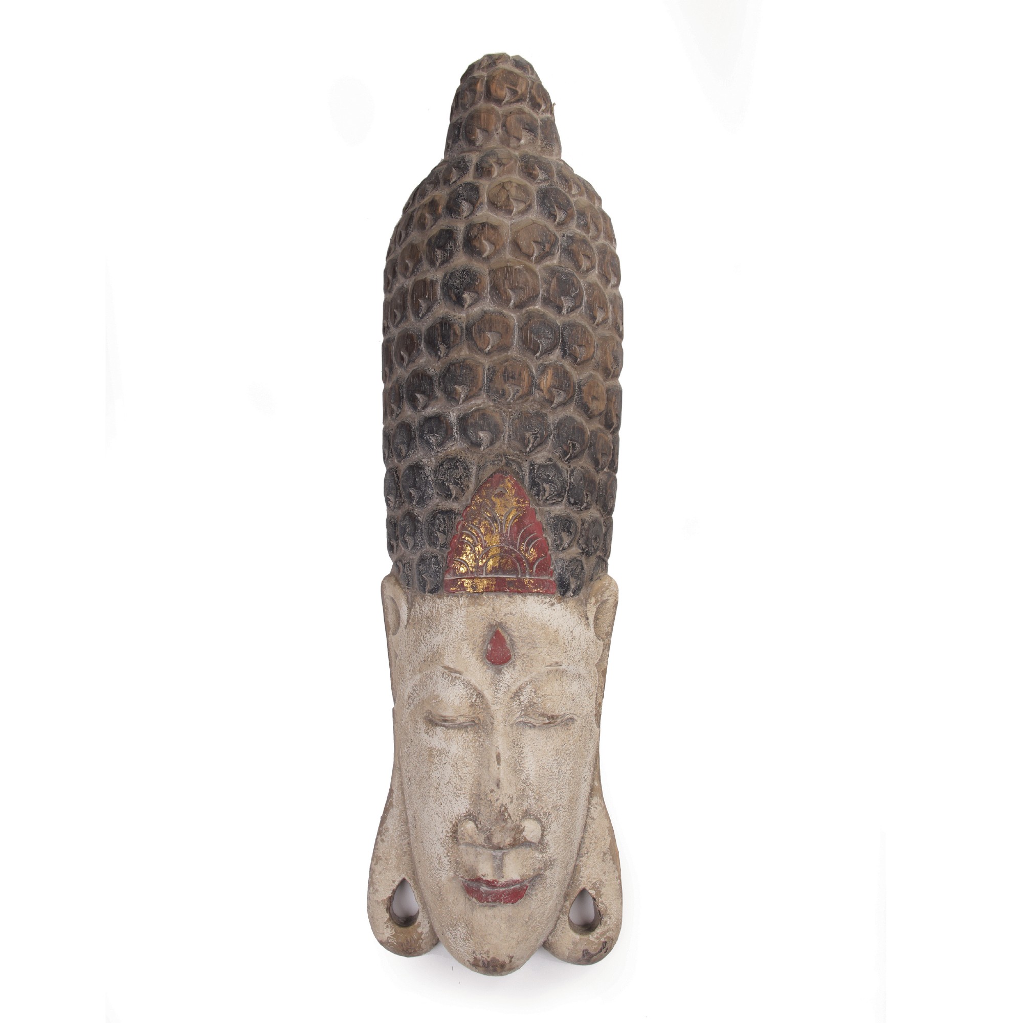 Buddha-Maske, weiß gekälkt, H 61 cm, B 16 cm,  T 7 cm von fischer's lagerhaus