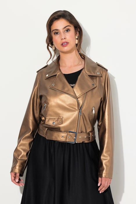 Bikerjacke, Lederoptik, Reverskragen, asymmetrisch