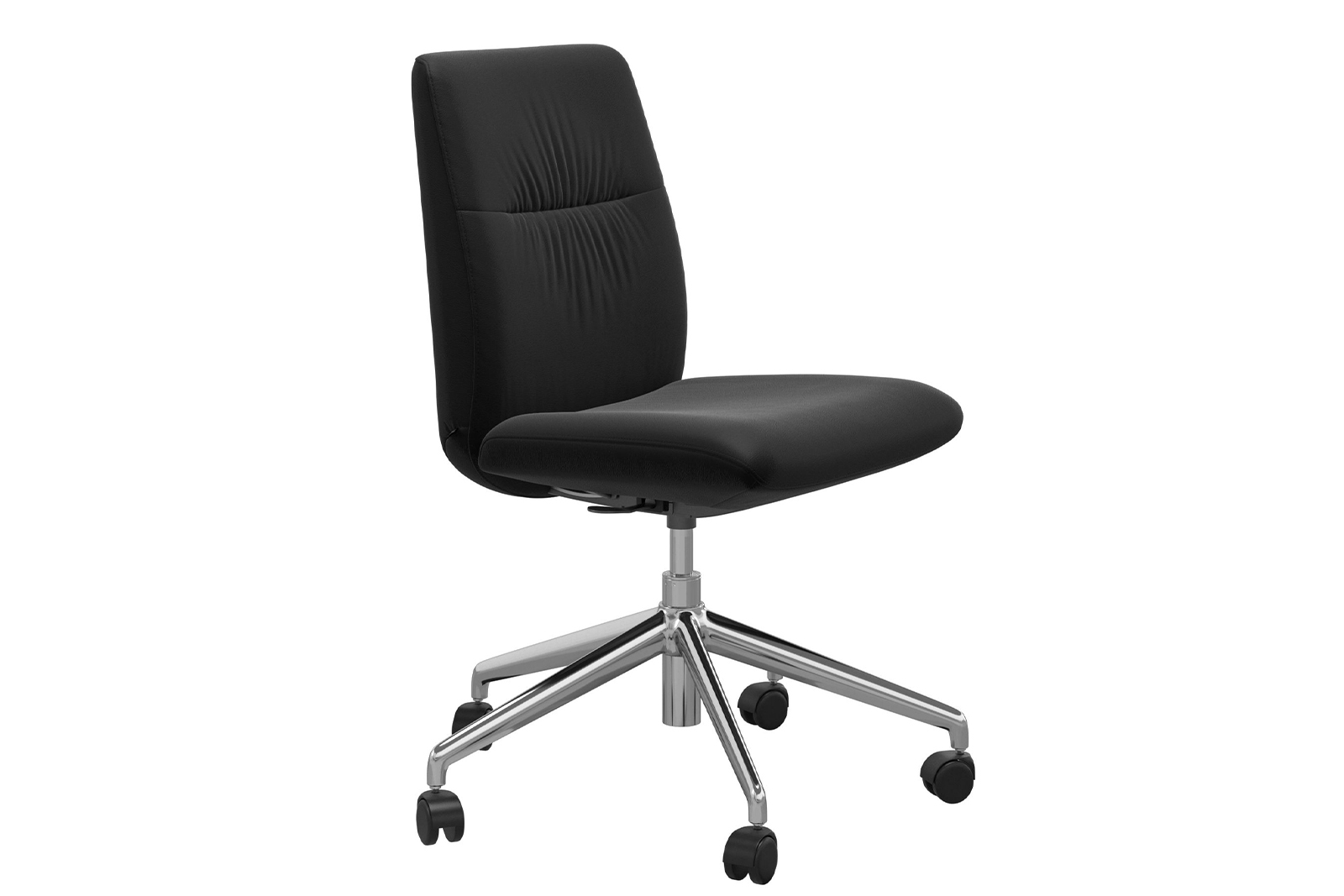 Mint kontorstol Lav stol i hud Paloma Black uten arm og med krom understell\n
