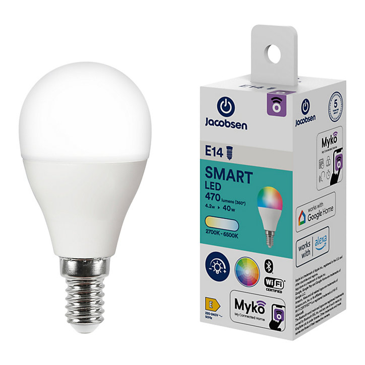 Ampoule LED connectée E14 mini globe 470lm = 40W variation de blancs et couleurs Jacobsen blanc