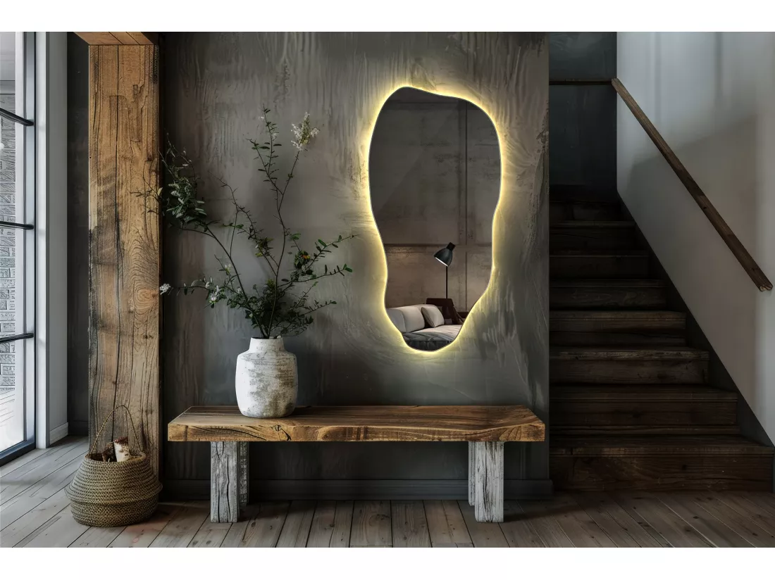 Miroir Lumineux LED Forme Moderne Décoration de Salle de Bain et Salon 50 cm x 100 cm - lumière chaude