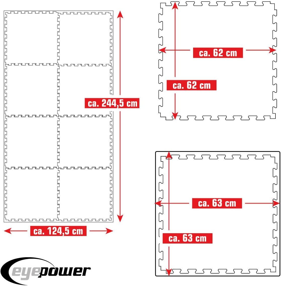 eyepower Kampfsportmatten 63x63x2 cm 8er Set