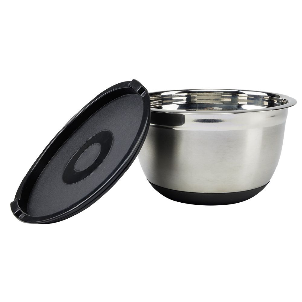 Bol à mixer inox avec couvercle et anse antidérapante silicone noir x3