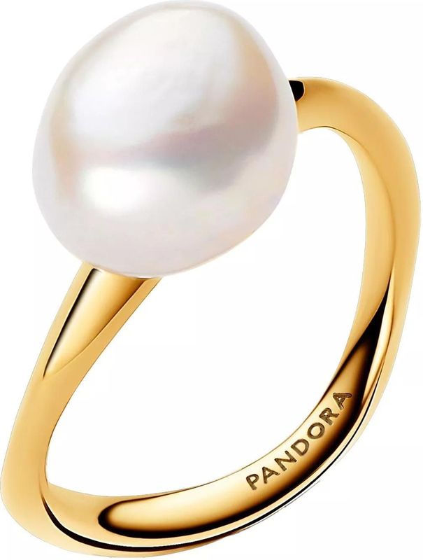 Pandora Ringen - 14k Gold-plated ring with baroque treated freshwat in white