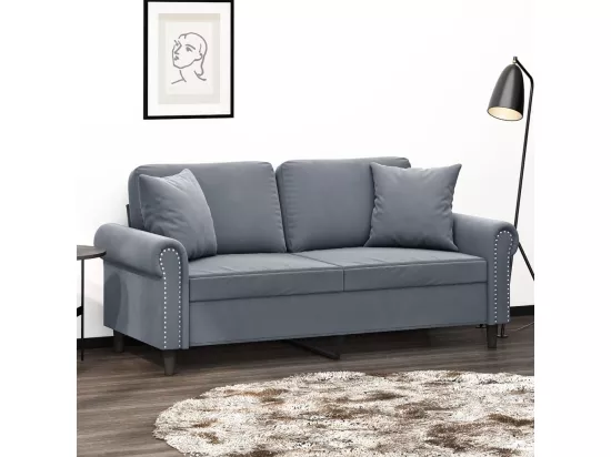 Canapé 2 places avec oreillers gris foncé 140 cm velours