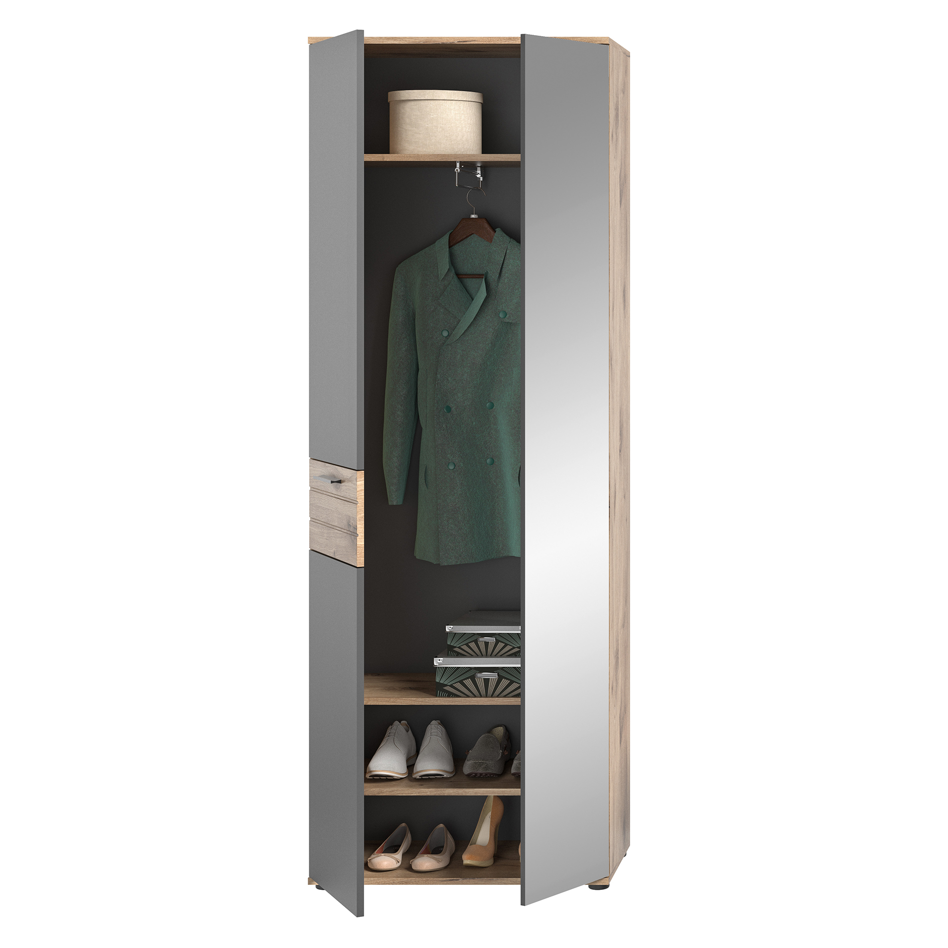 Garderobenschrank MASON - Nox Oak-Basalt grau - 70 cm