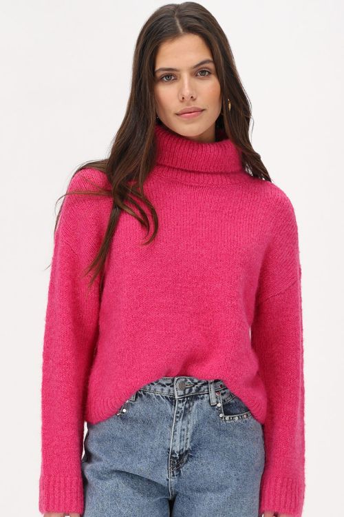 Roze wijde trui met turtleneck