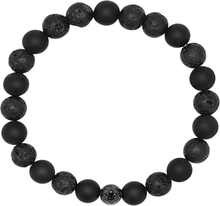 Nialaya Men's Wristband with Lava Stone, Matte Onyx and Black Logo B Black